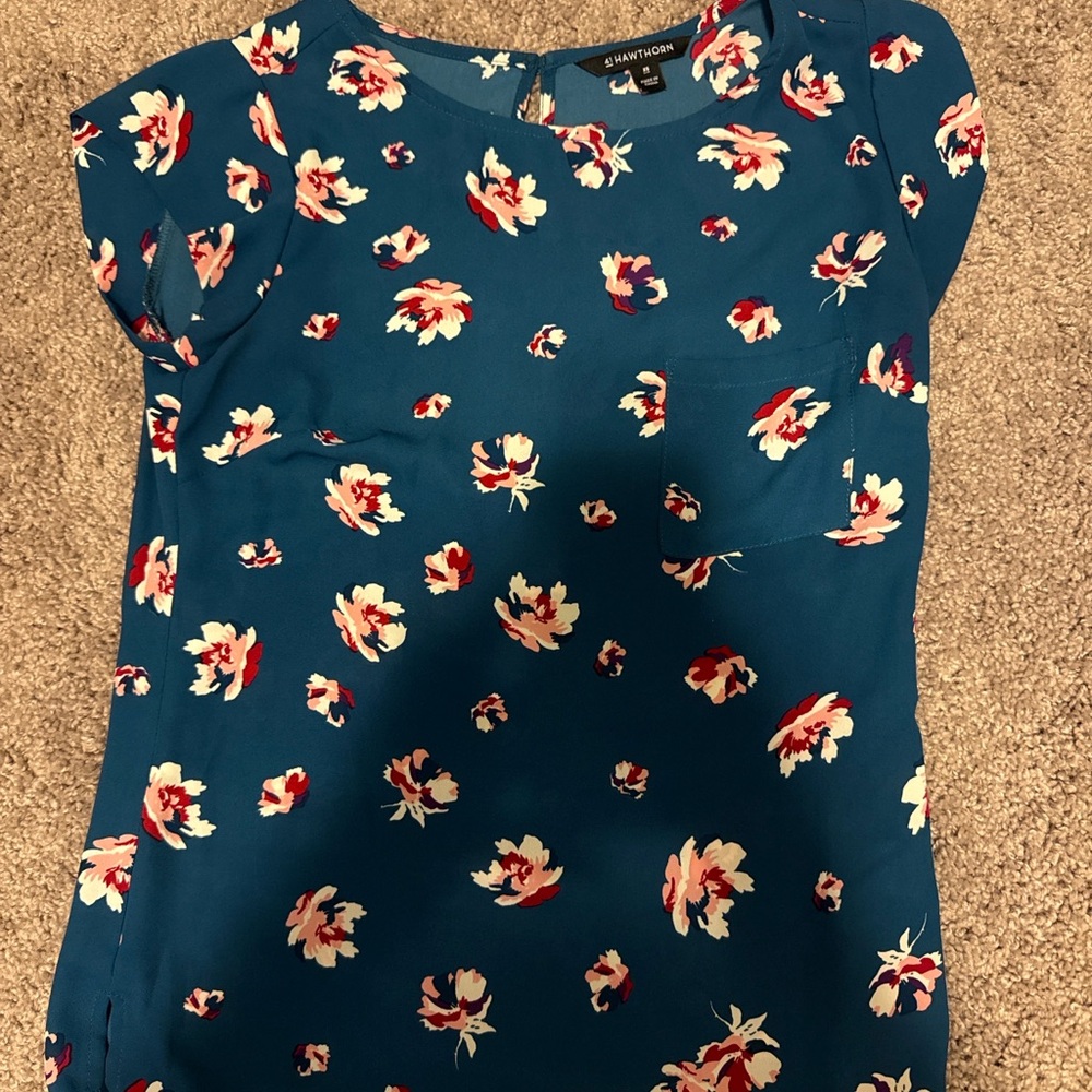 41 Hawthorn Teal Floral Short Sleeve Blouse | XS (Stitch Fix)